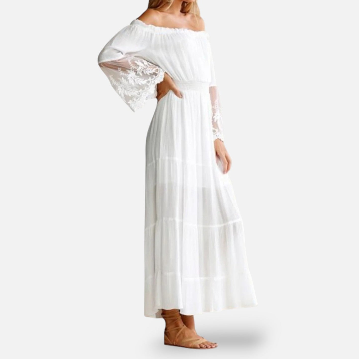 Allegra Lange Jurk Dames | Off-Shoulder | Vloeiend | Kantdetails 8