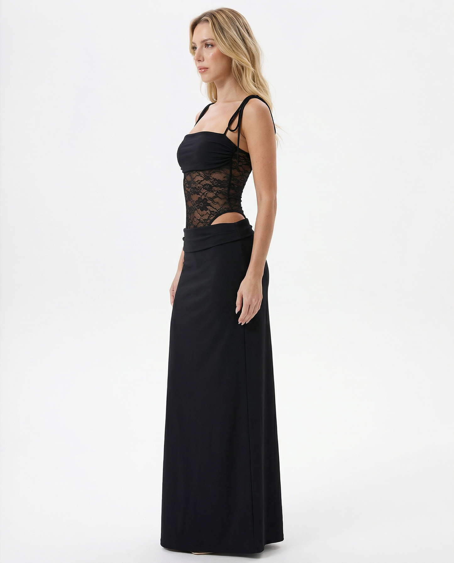 Arianna Lange Jurk Dames | Bandeau | Met Kantpaneel | Vloeiende Rok 6