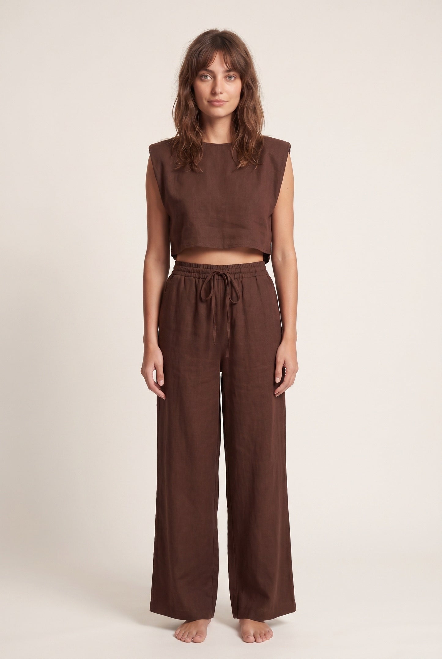Amélie Women's Co-Ord Set | Cropped Top & Wide Pants | Linen Look