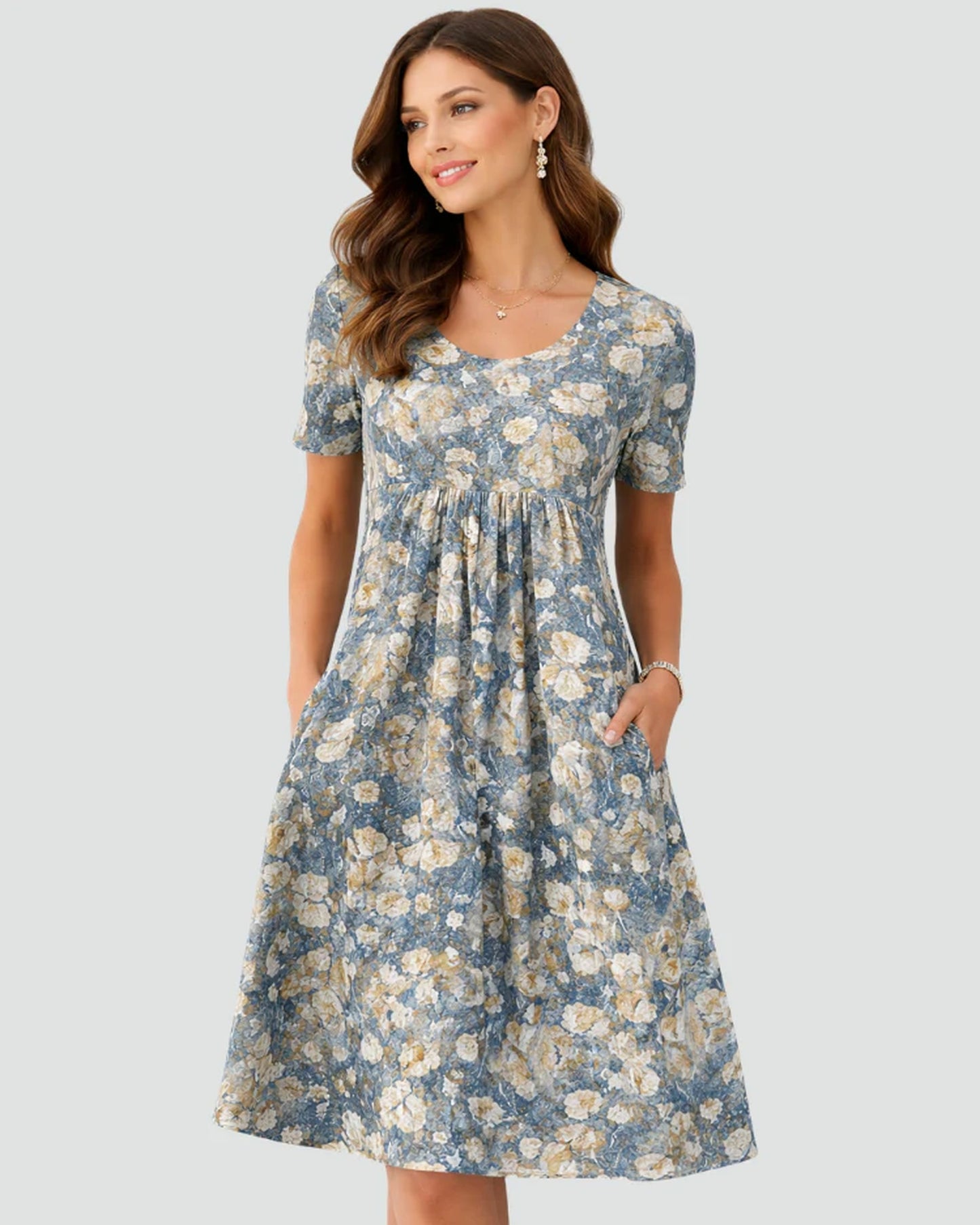 Athanasie Women's Midi Dress | Short Sleeves | Floral-print Overall