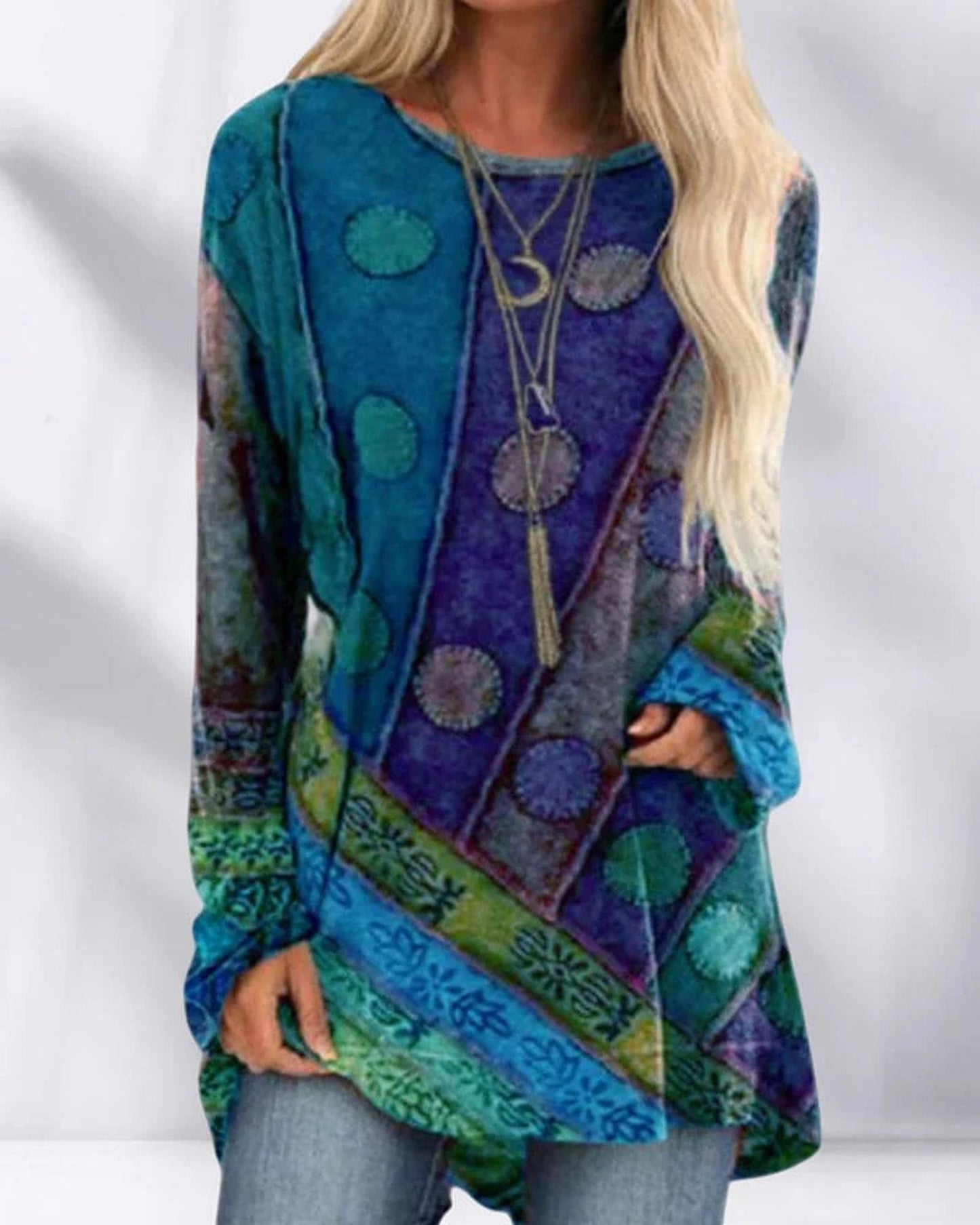 Rozeline Women's Top | Patchwork Design | Long Sleeves