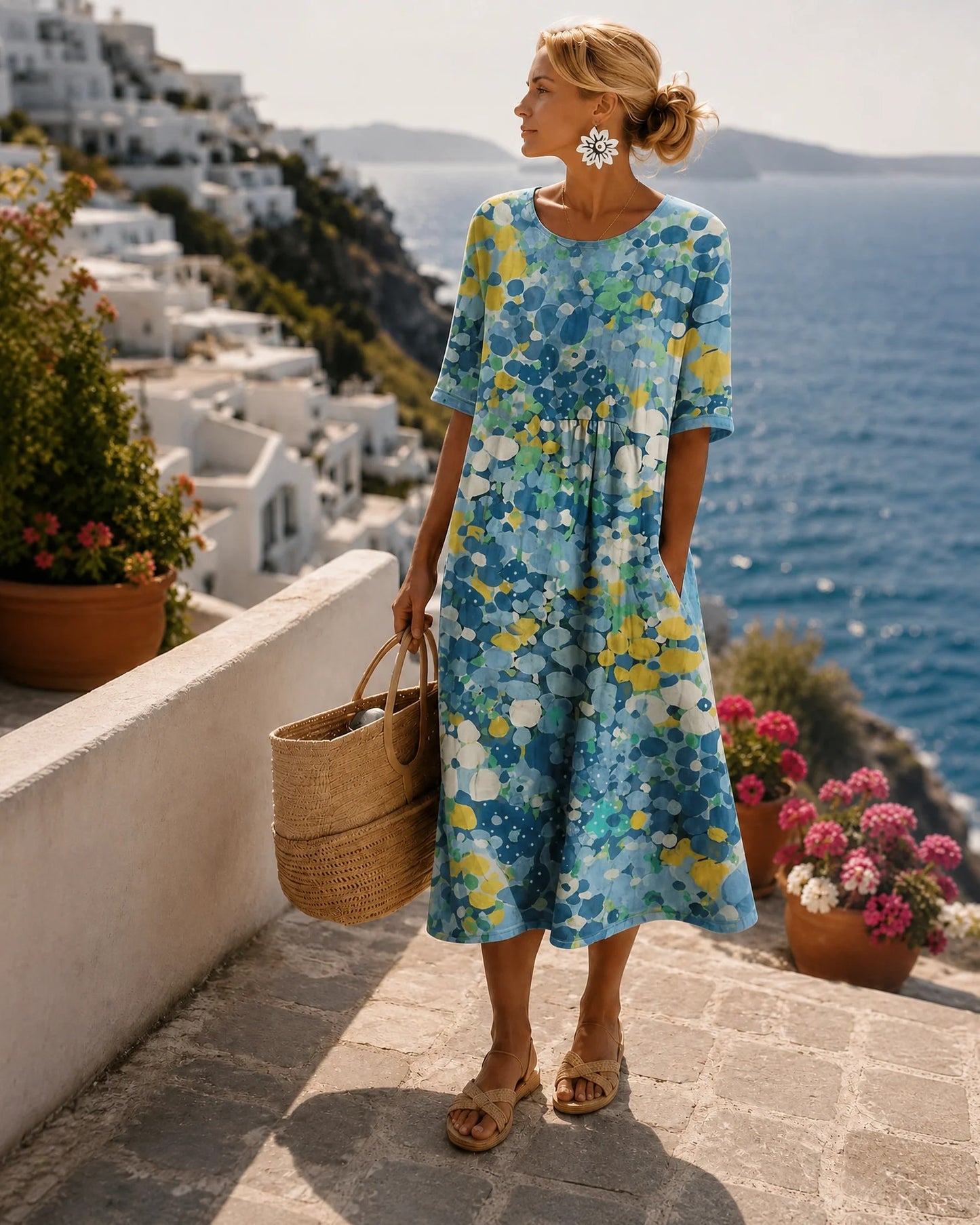 Pulchérie Dames Midi Jurk | Bloemenprint | Korte Mouwen
