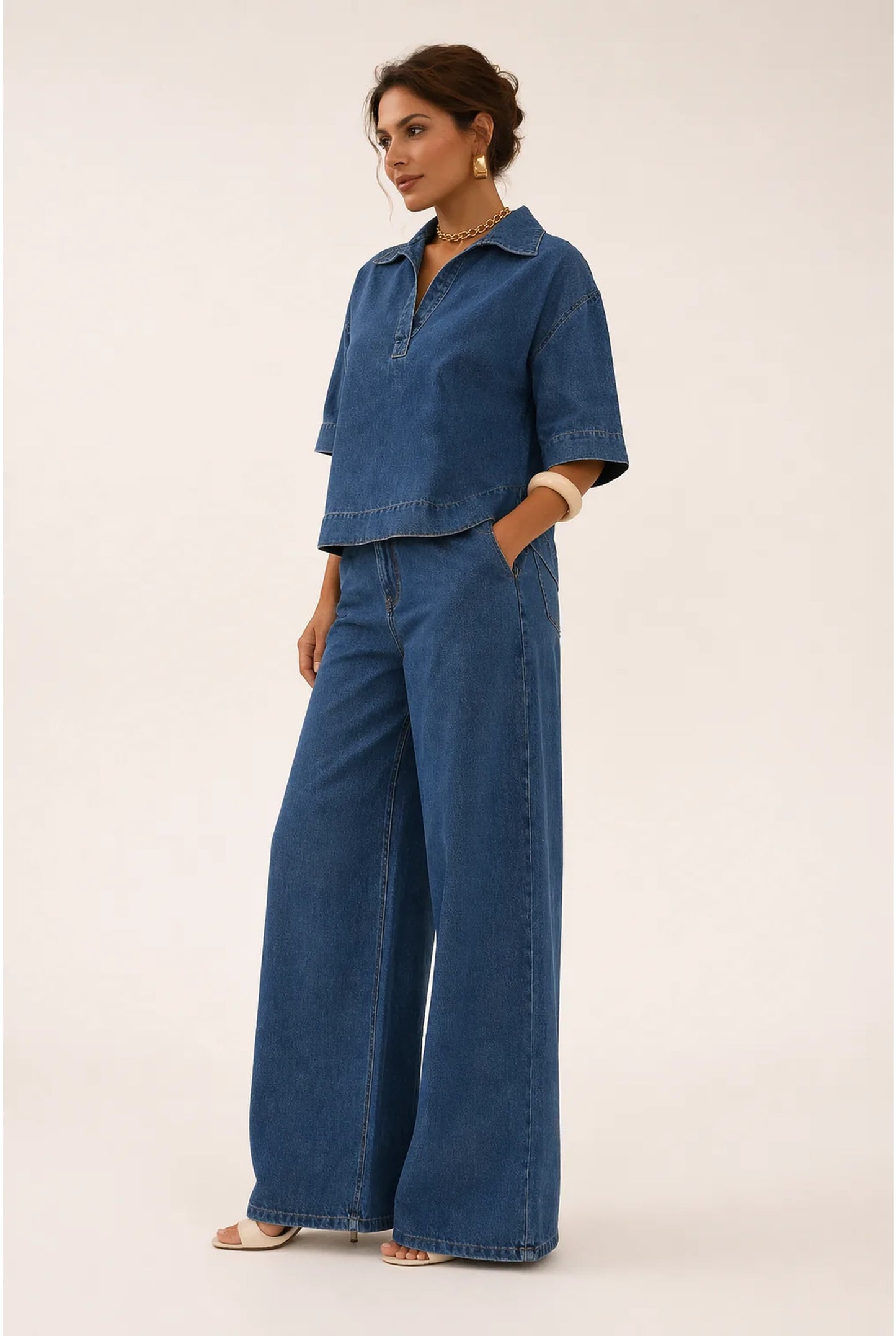 Women's Co-ord Set | Denim Look | Wide Legs