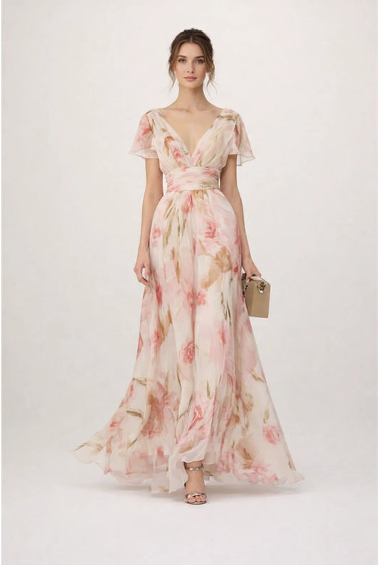 Dames Maxi Jurk | V-Hals | Bloemenprint