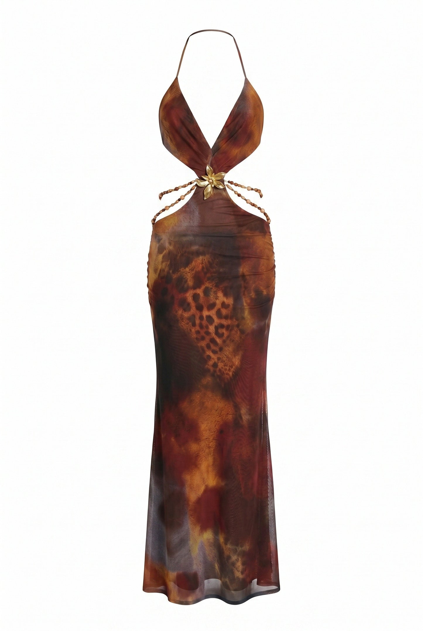 Dames Maxi Jurk | Diepe V-Hals | Gouden Sierdetail
