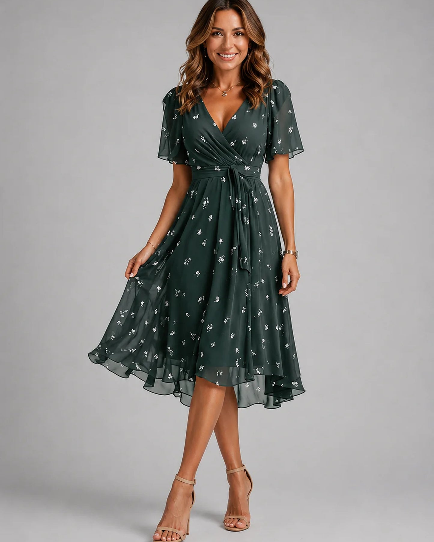 Antonietta Ladies Midi Dress | V-Neck | Floral-print