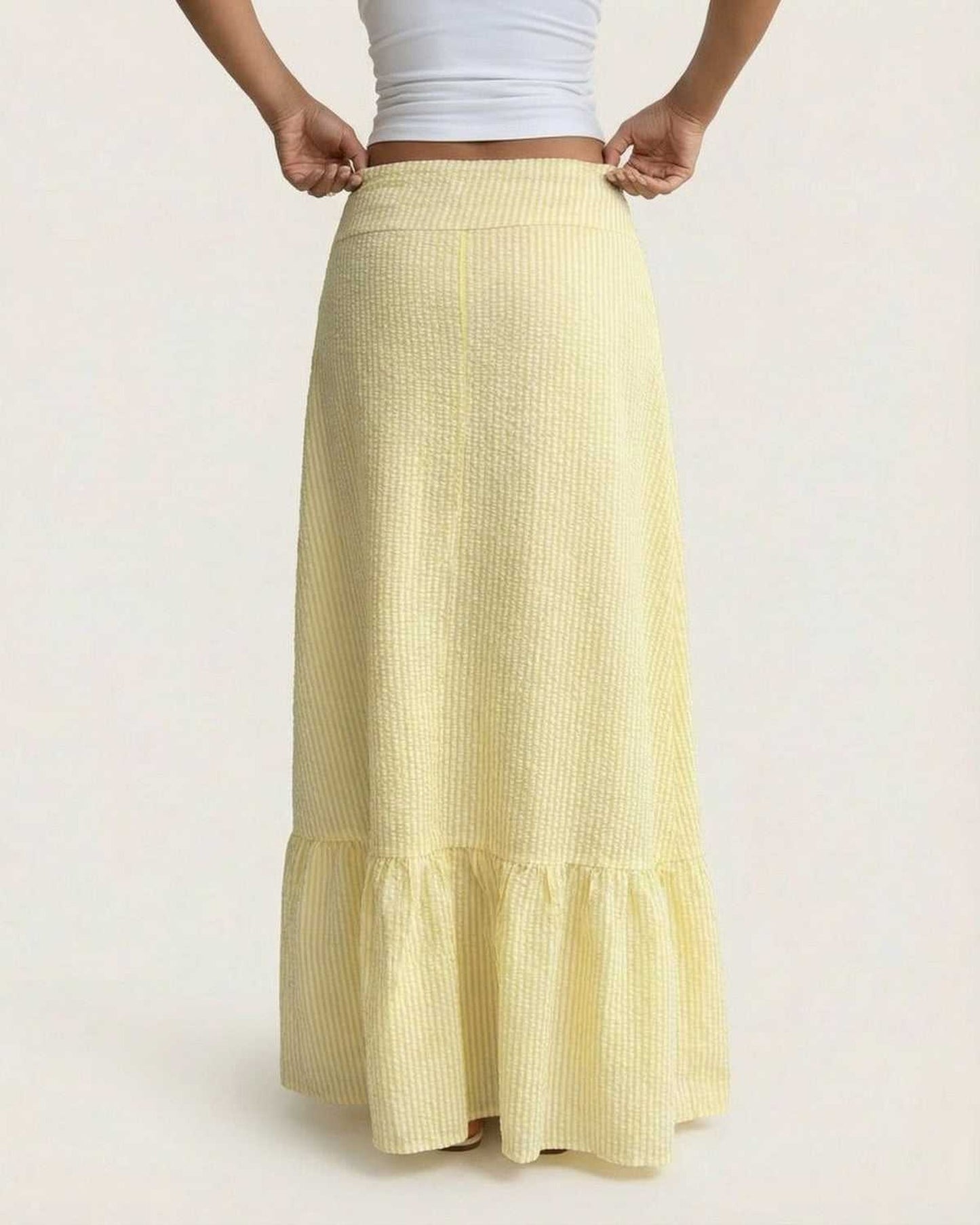 Klervie Dames Maxi Rok | Geribde Structuur | Ruffle Zoom