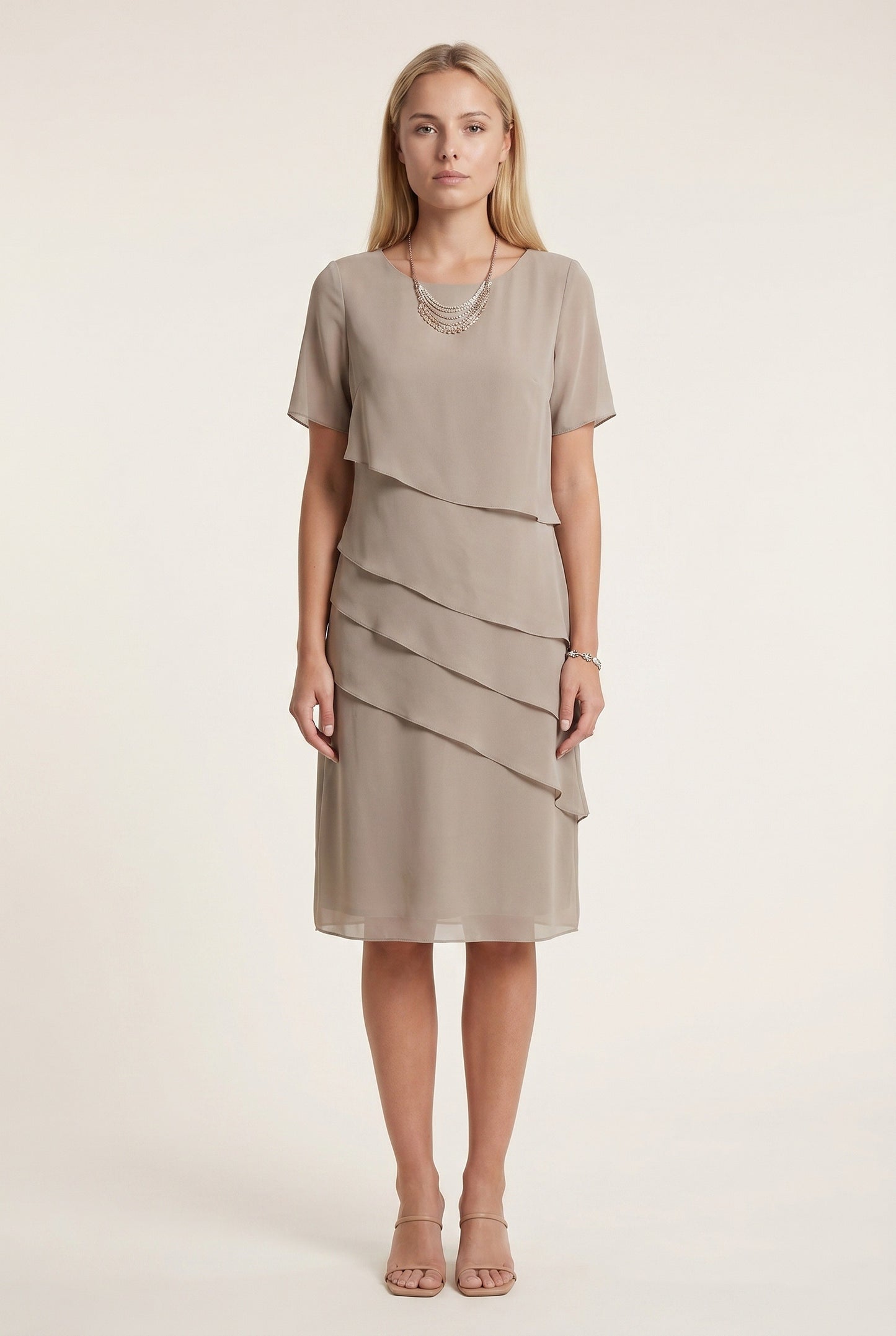 Nolwenn Dames Midi Jurk | Gelaagde Ruches | Korte Mouwen