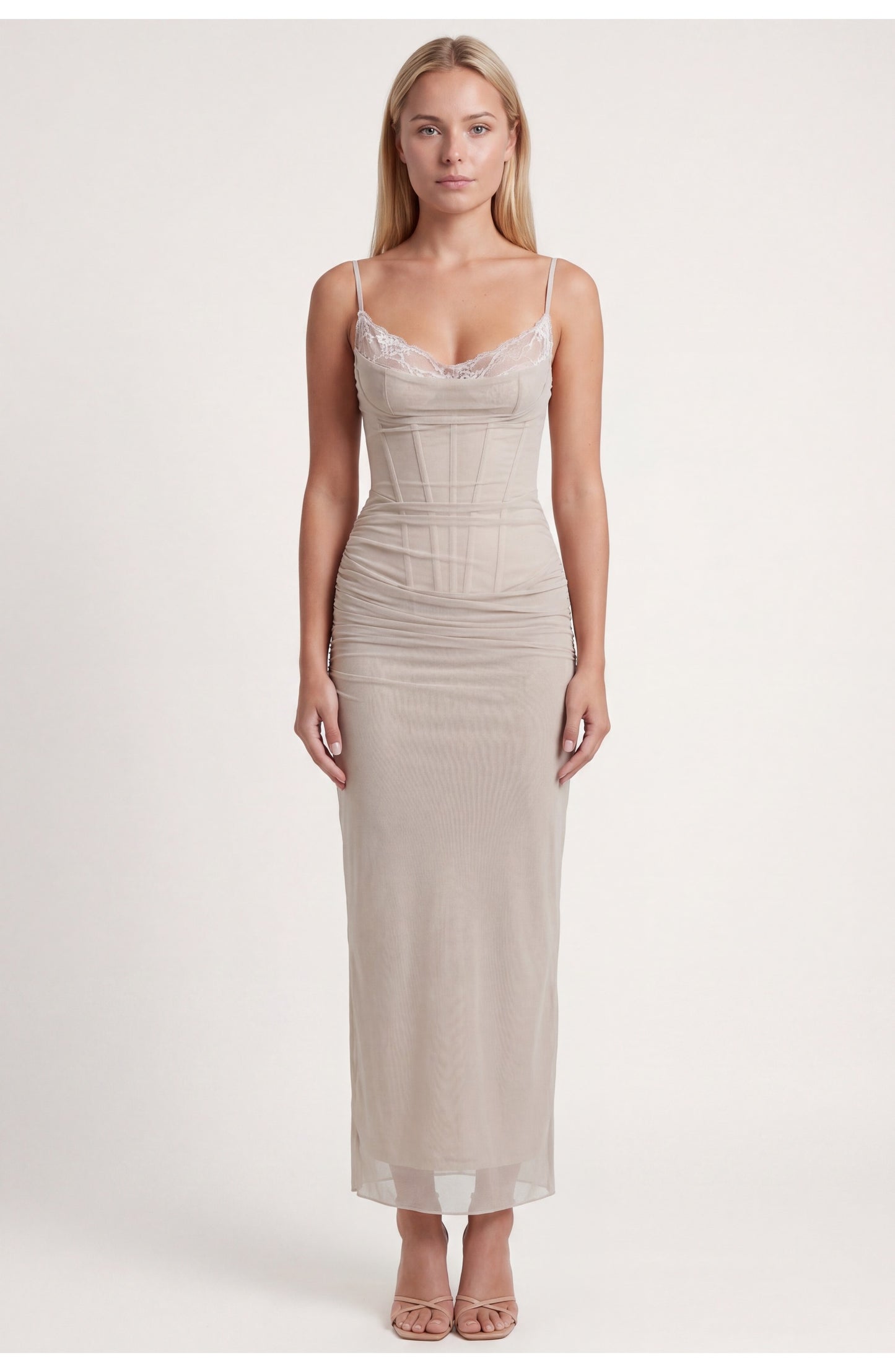 Nathalie Dames Maxi Jurk | Ruches | Mesh