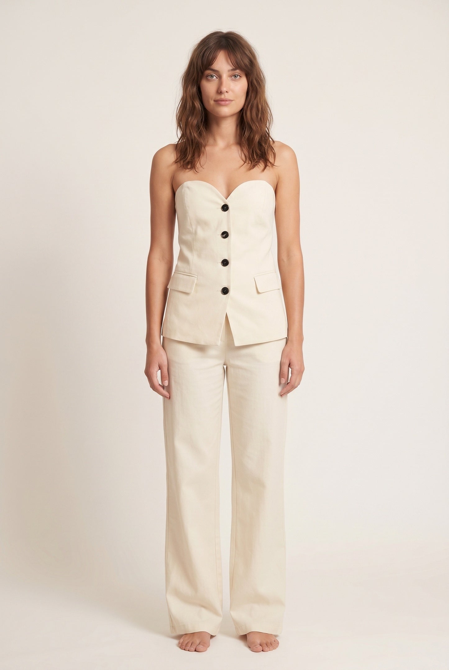 Women's Jumpsuit | Strapless Bandeau | Button-Down Cream