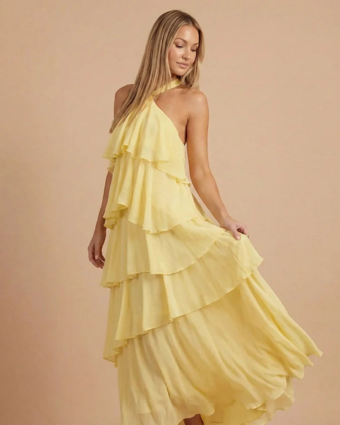 Millie Ladies Maxi Dress | Halterneck | Layered Ruffles
