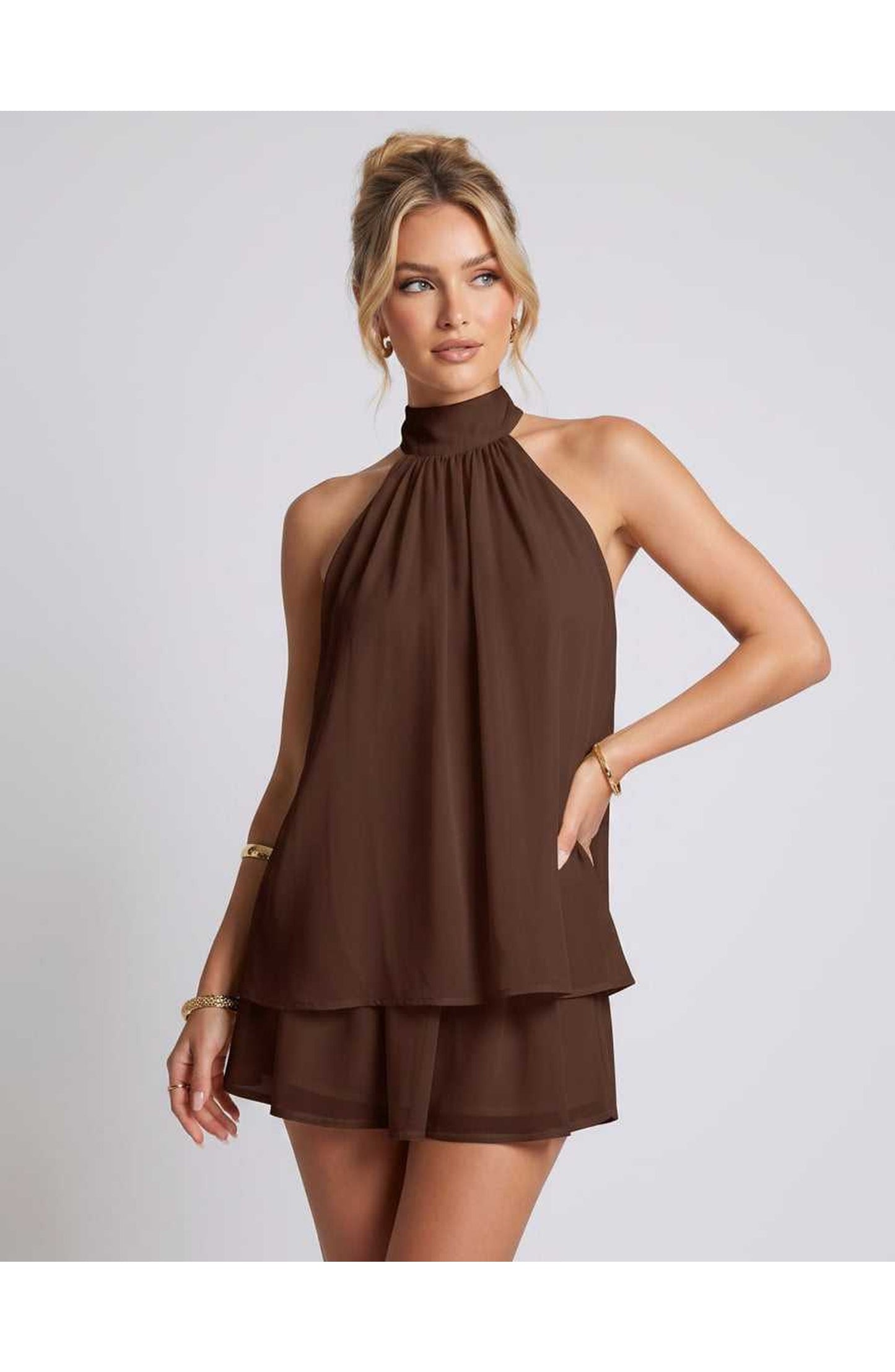 Simone Dames Mini Jurk | Halternek | Gelaagde Rok