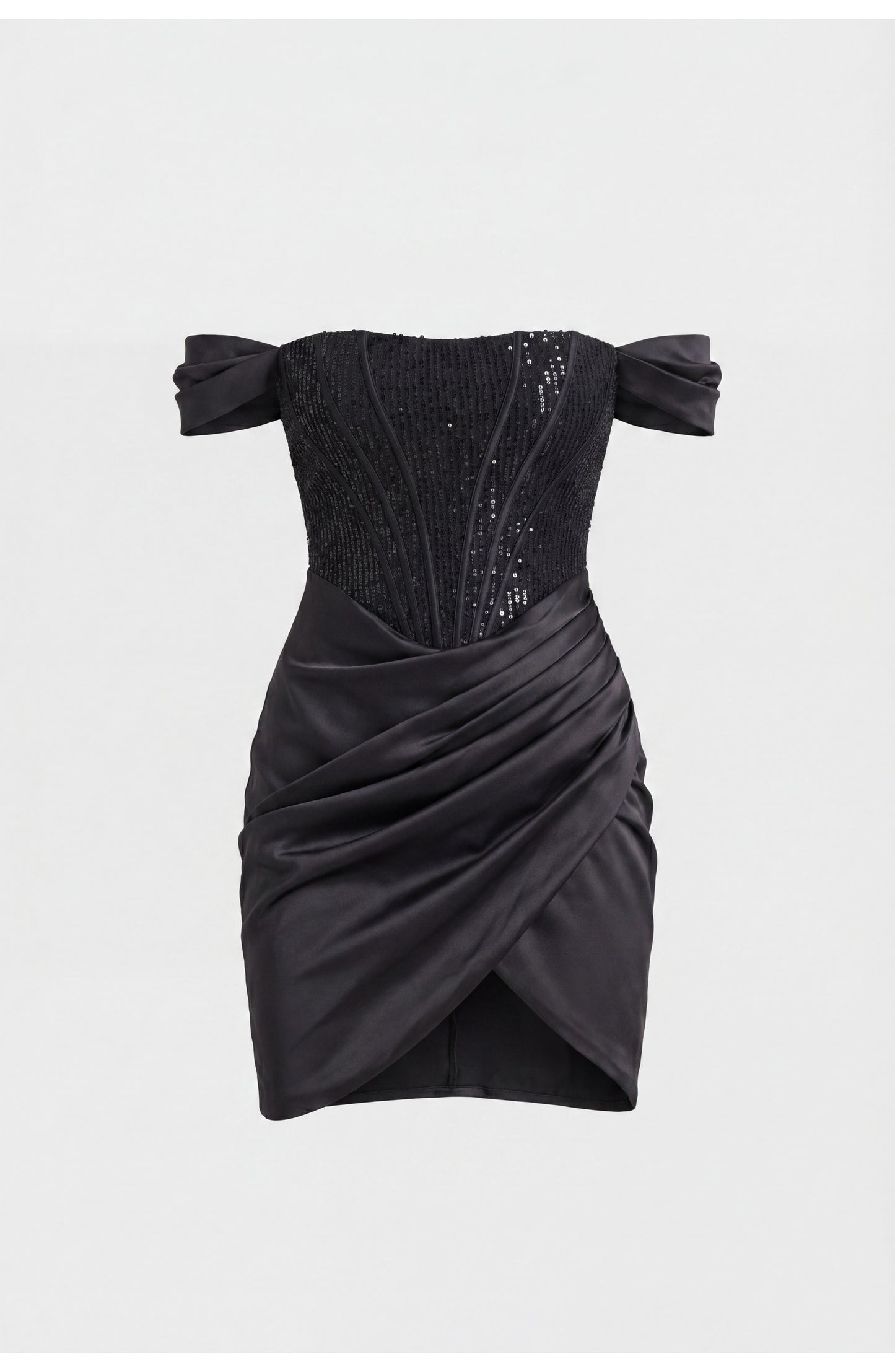 Ghislaine Dames Mini Jurk | Off-Shoulder Mouwen | Gedrapeerde Wikkel-Rok