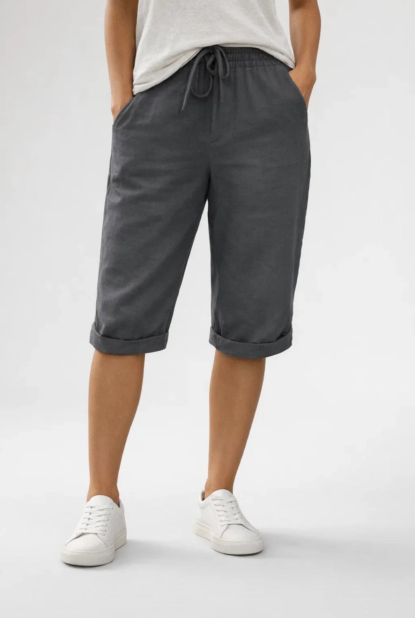 Mylène Dames Korte Broek | Linnen Stof | Omgeslagen Pijpen