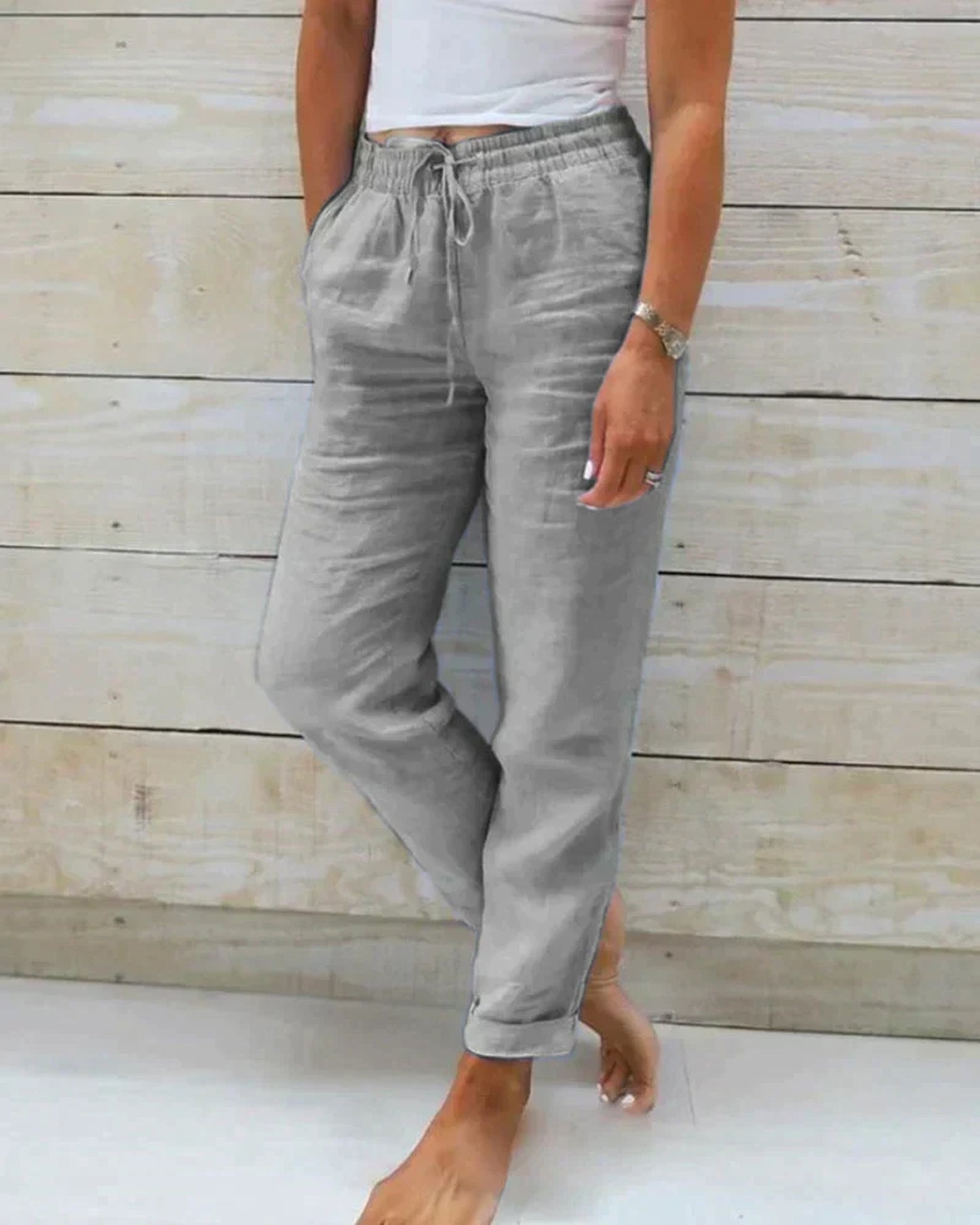 Osanne Dames Broek | Elastische Taille | Rechte Wijde Pijpen