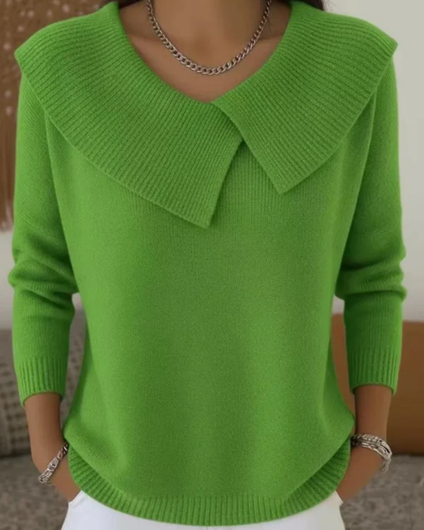 Mahaut Dames Trui | Oversized Kraag | Geribbelde Boorden
