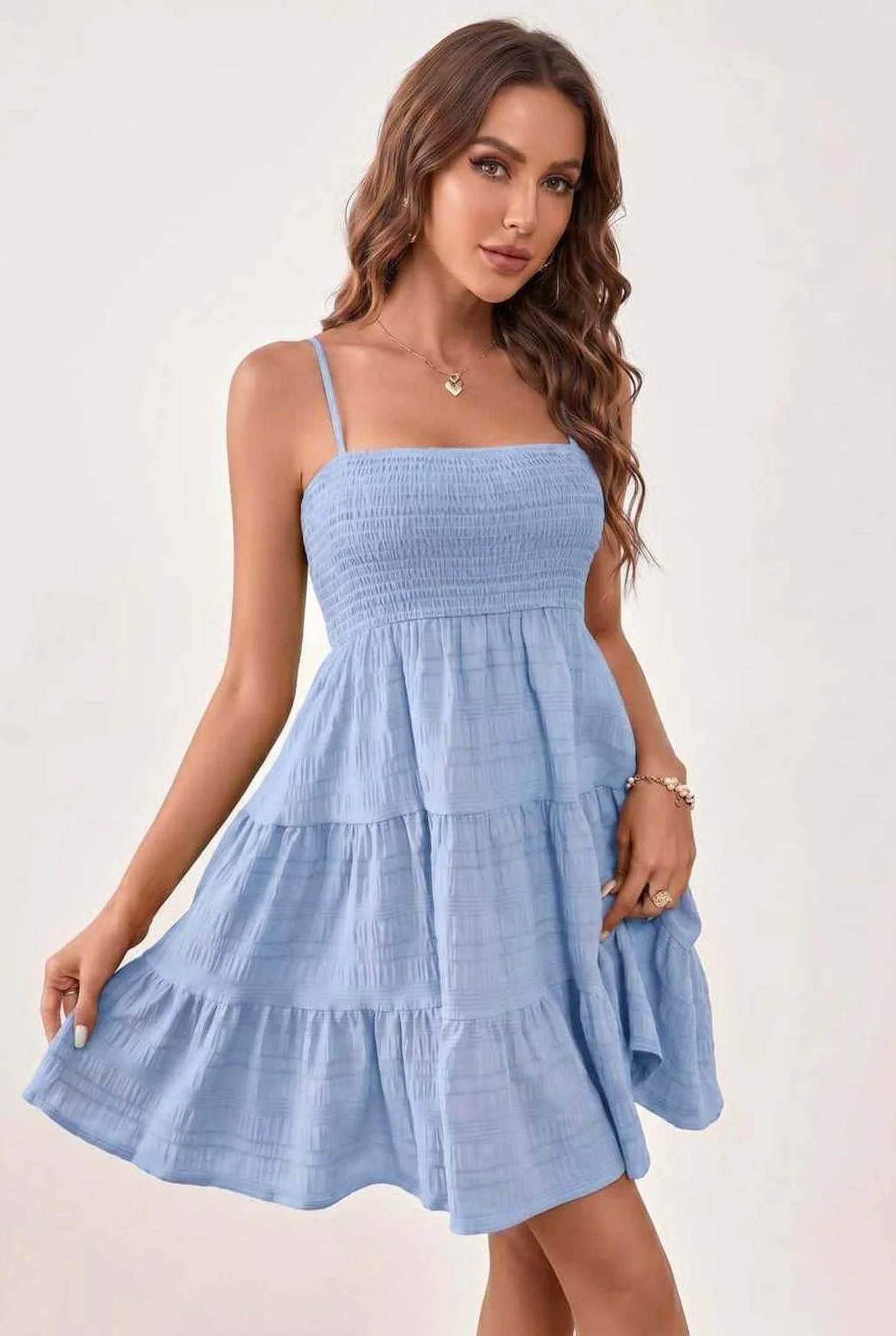 Mélina Dame Mini Kjole | Smocket Bandeau Top | Lagdelte Lagkjole