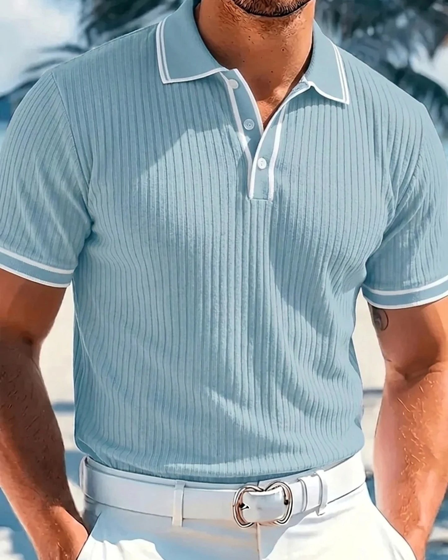 Graziano Heren Polo Shirt | Geribbelde Textuur | Contrasterende Boordafwerking