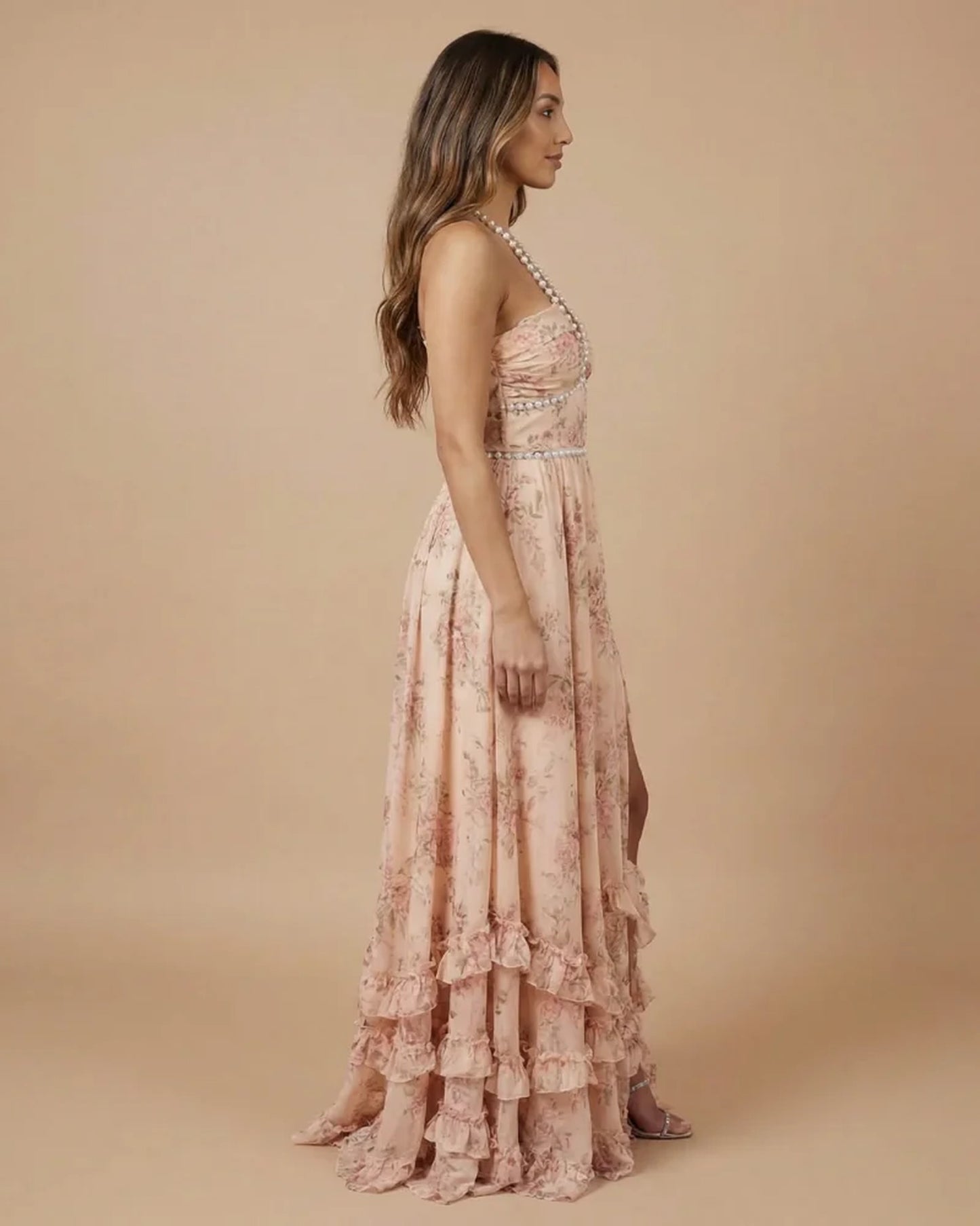 Dames Maxi Jurk | Halterneck | Gelaagde Franje