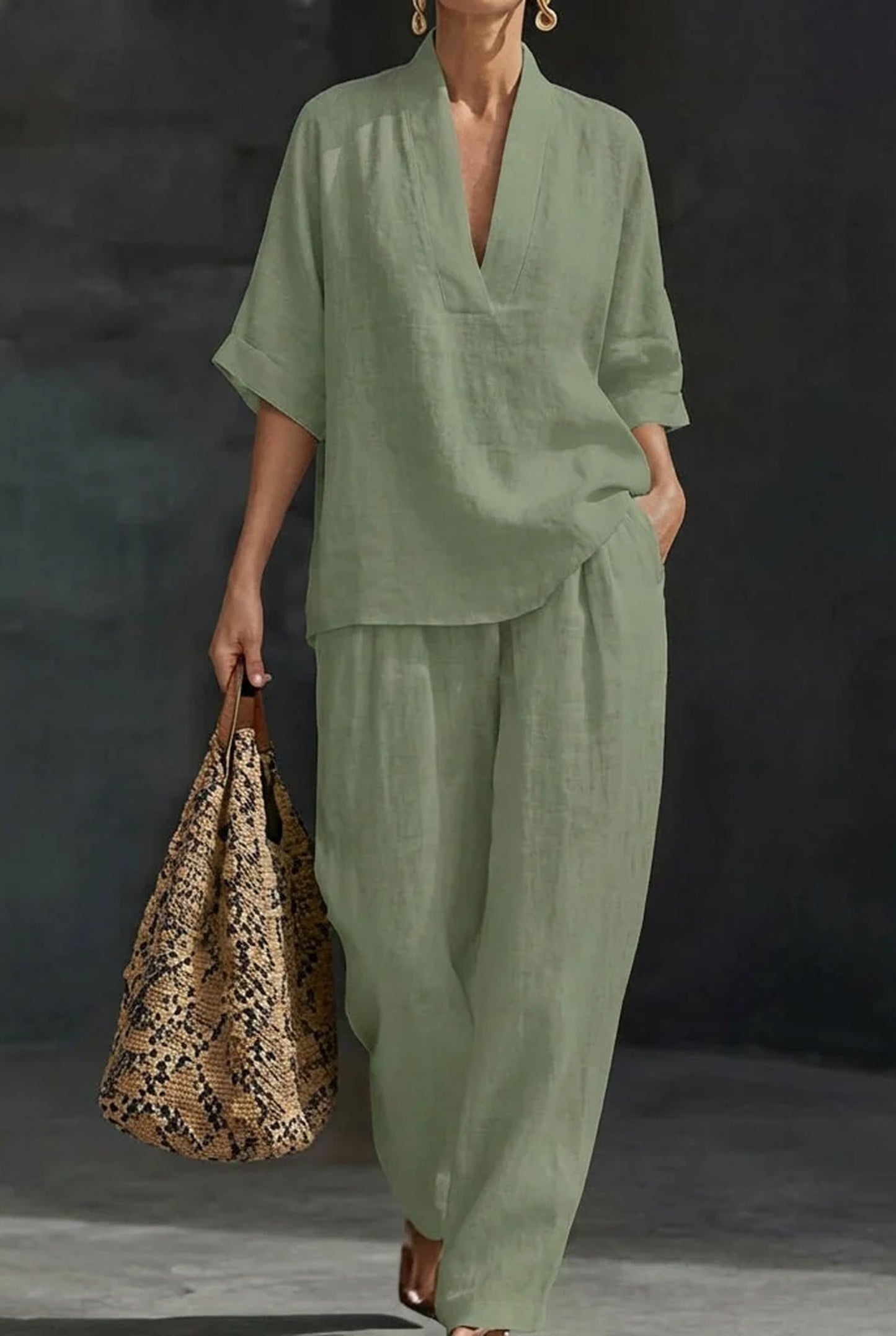 Ysabeau Dames Co-Ord Set | V-Hals | Wijde Pijpen