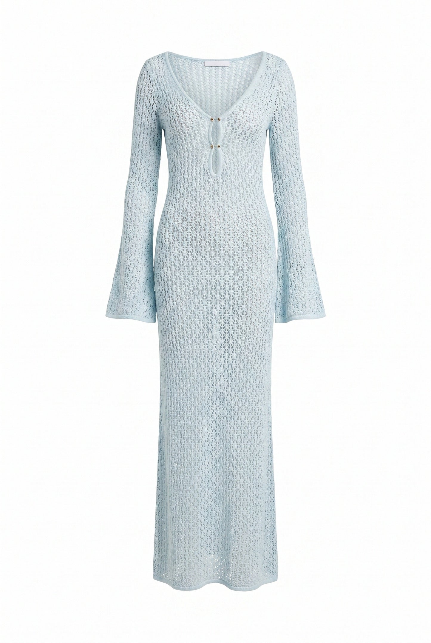 Eloïse Women's Maxi Dress | Crocheted Mesh with Wide Sleeves | Deep V-neck with Tie Detail
