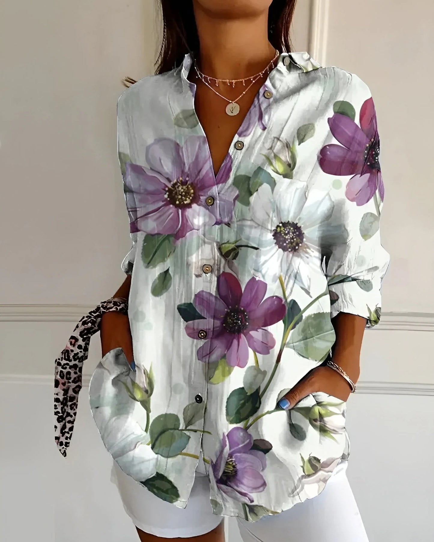 Mercédès Dames Blouse | Abstract Print | Overhemdkraag