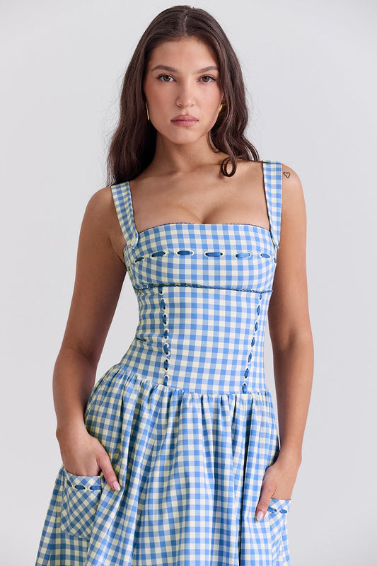 Livia Damesjurk | Gingham Patroon met Rimpeldetail en Verborgen Zakken 1