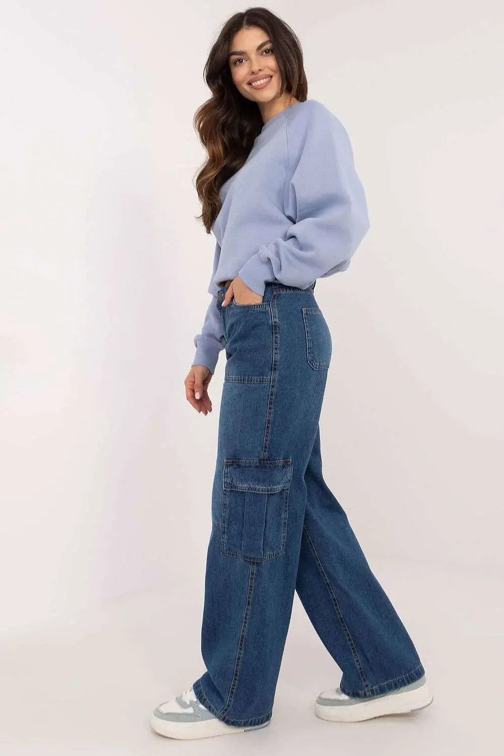 Luciana Dames Jeans | Gemiddelde Taillehoogte | Rechte Pijpen | Cargozakken 2