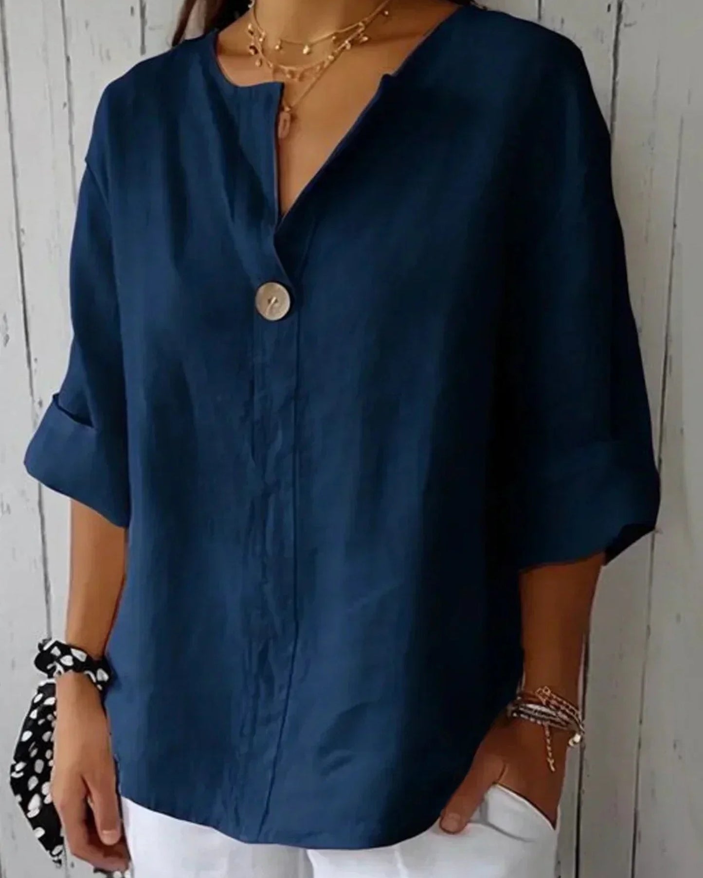 Rufine damebluse | V-hals | Løs pasform