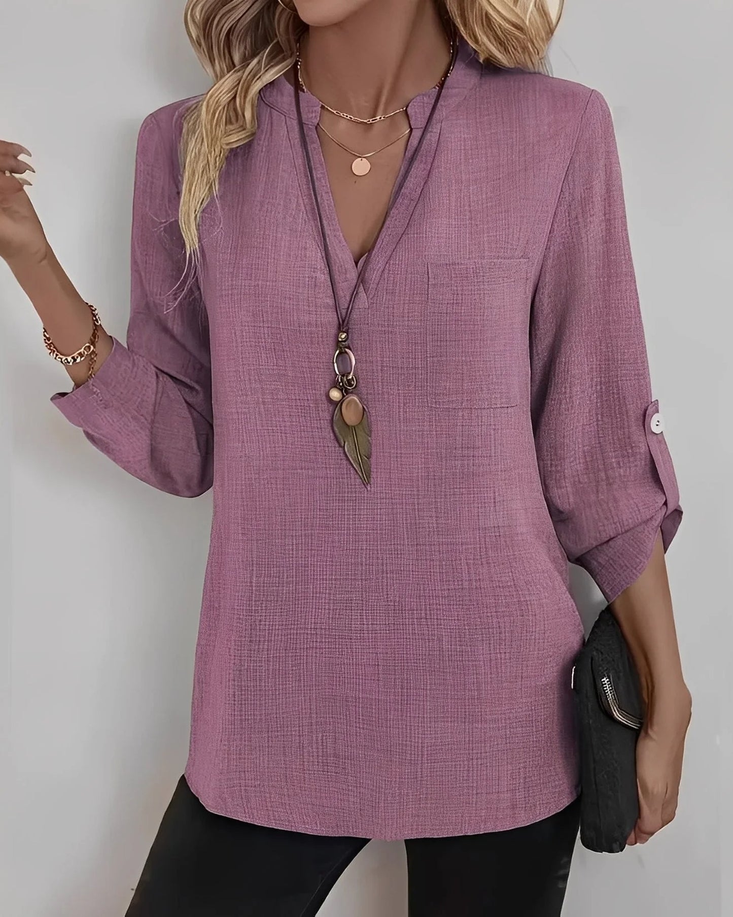Naïma Dames Top | V-Hals | Oprolbare Mouwen