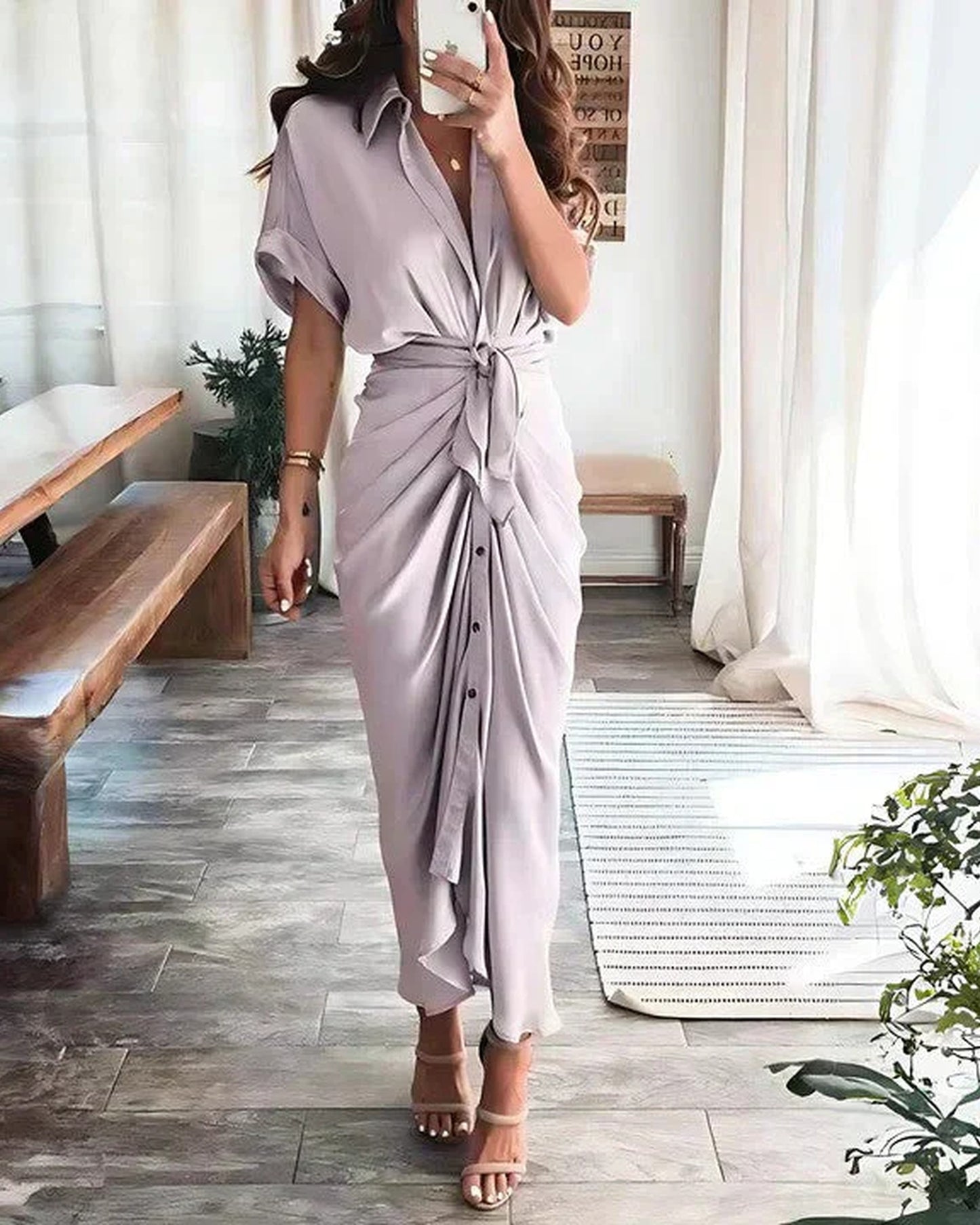 Marianne Women's Midi Dress | Wrap Design | Short Sleeves