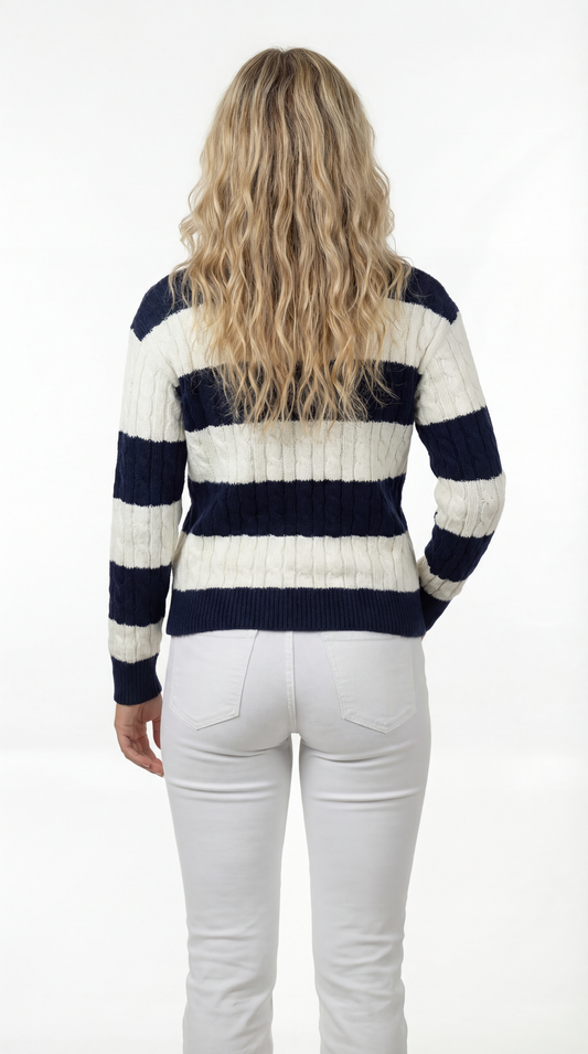 Dames Trui | V-Hals | Gestreept Kabelpatroon