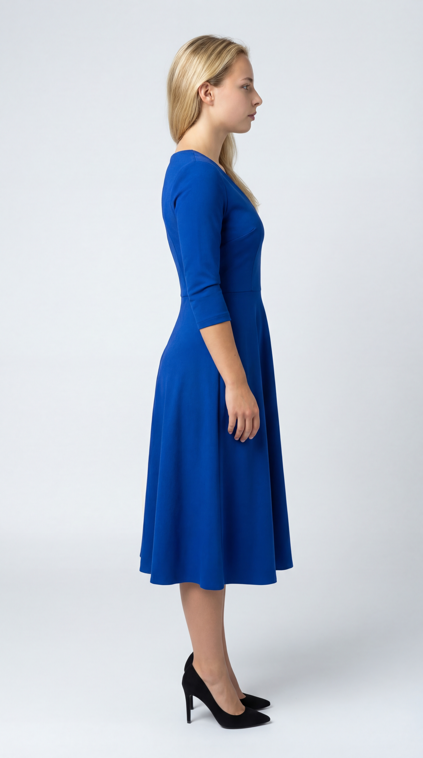 Mireille Midi Dress | A-Line | Deep V-Neck and Three-Quarter Sleeves