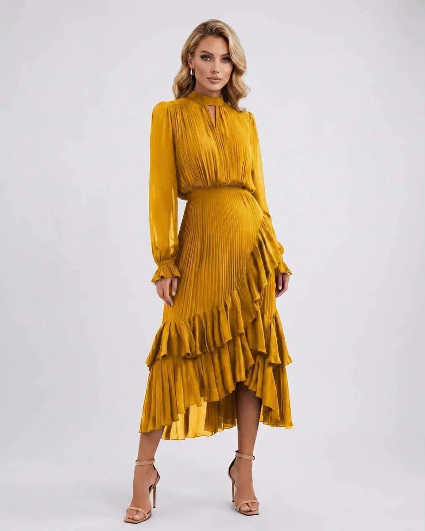 Orane Dames Maxi Jurk | Halterneck Halslijn | Gelaagde Volants
