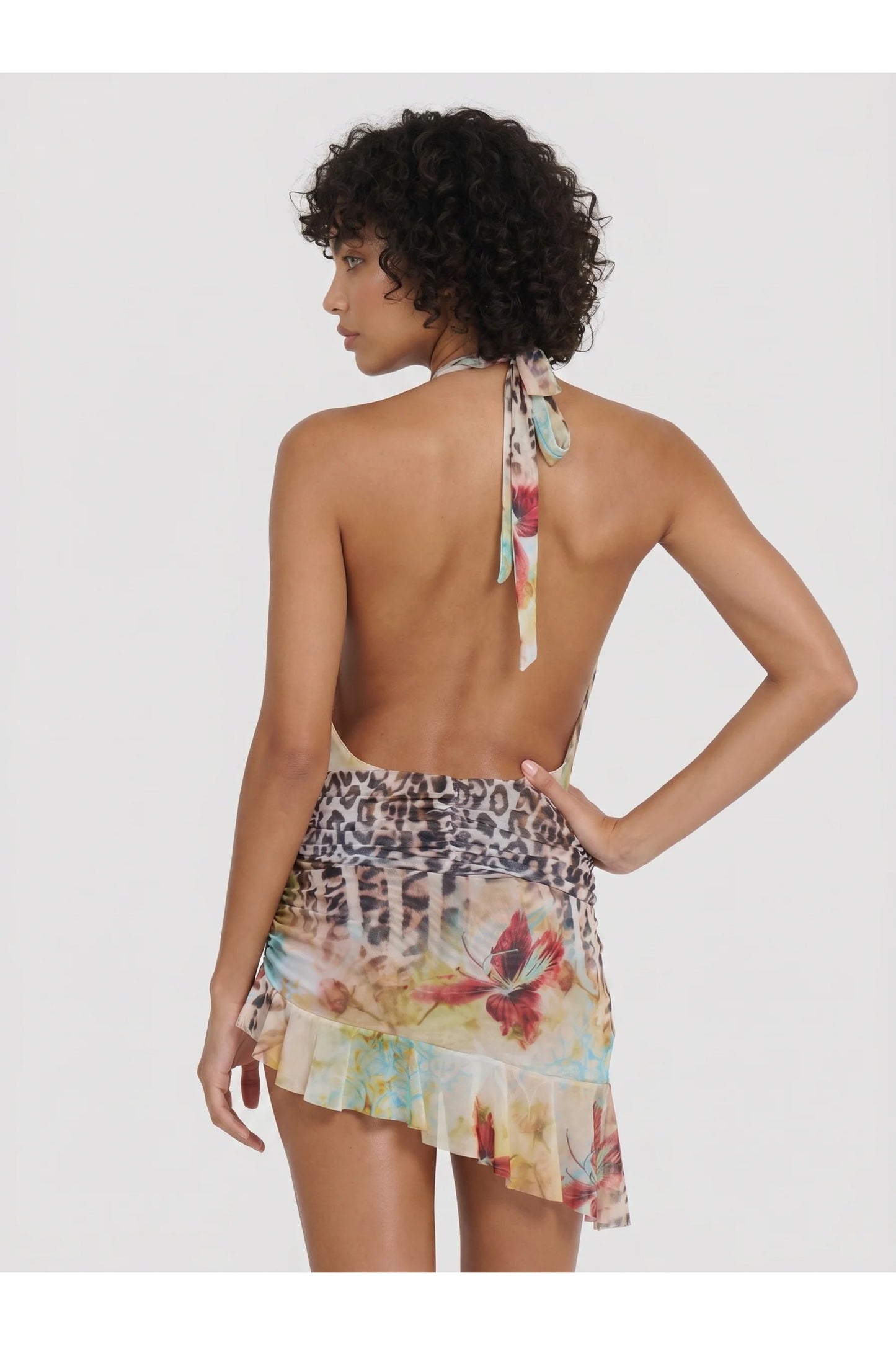 Women’s Mini Dress | Deep V-Neck | Asymmetric Ruching