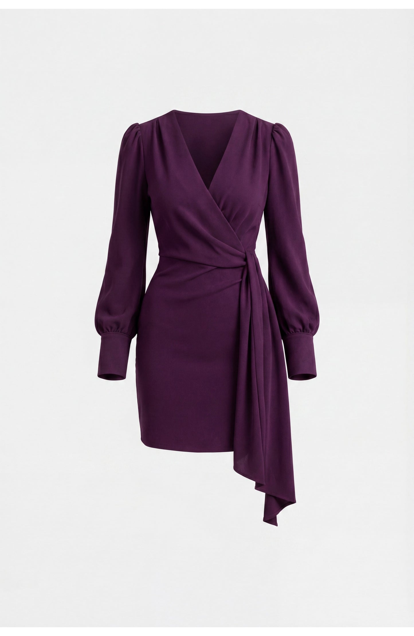 Women's Mini Dress | Wrap Design | Balloon Sleeves | Purple