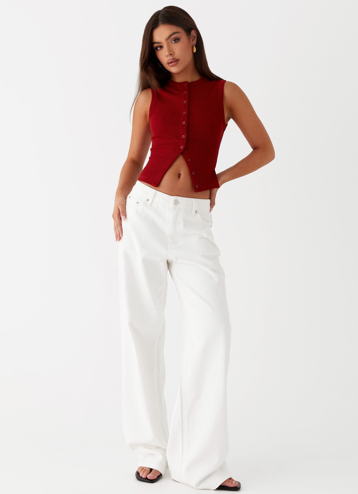 Nolani Geribde Tanktop – Mouwloze Top met Knoopsluiting 30