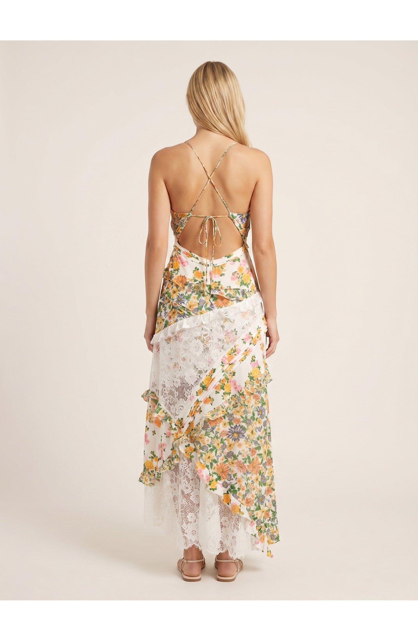 Joanna Dames Maxi Jurk | Blauwe Bloemenprint | Witte Kanten Details