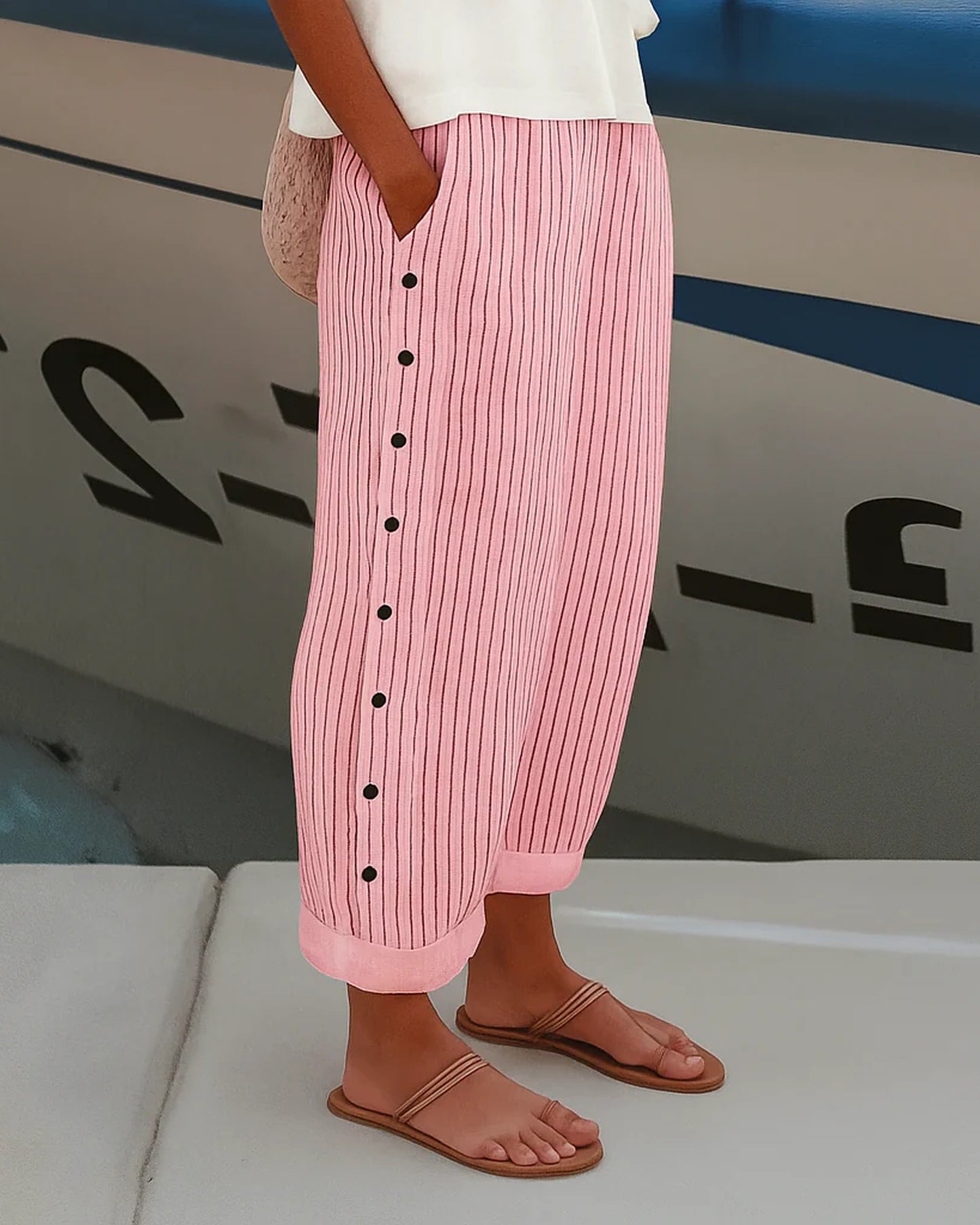 Genoveva Dames Broek | Verticale Streepjes | Zijknopen