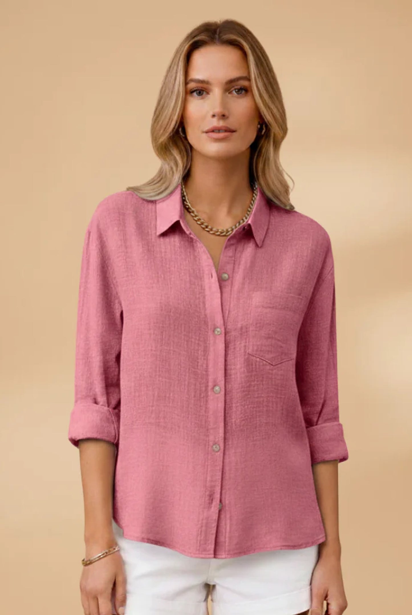 Elise Dames Blouse | Overhemdkraag | Borstzakje