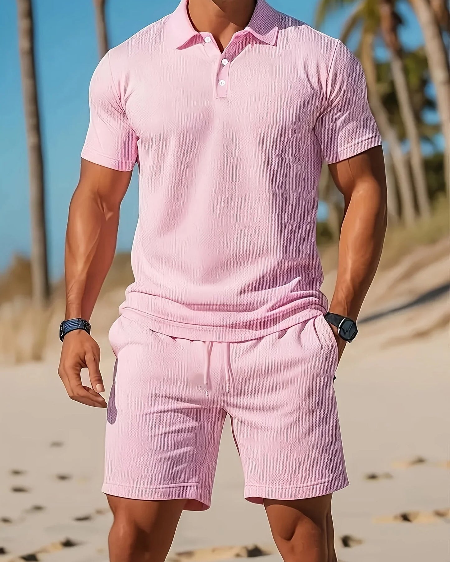 Ignazio Heren Co-Ord Set | Ribbed Texture | Polo Collar