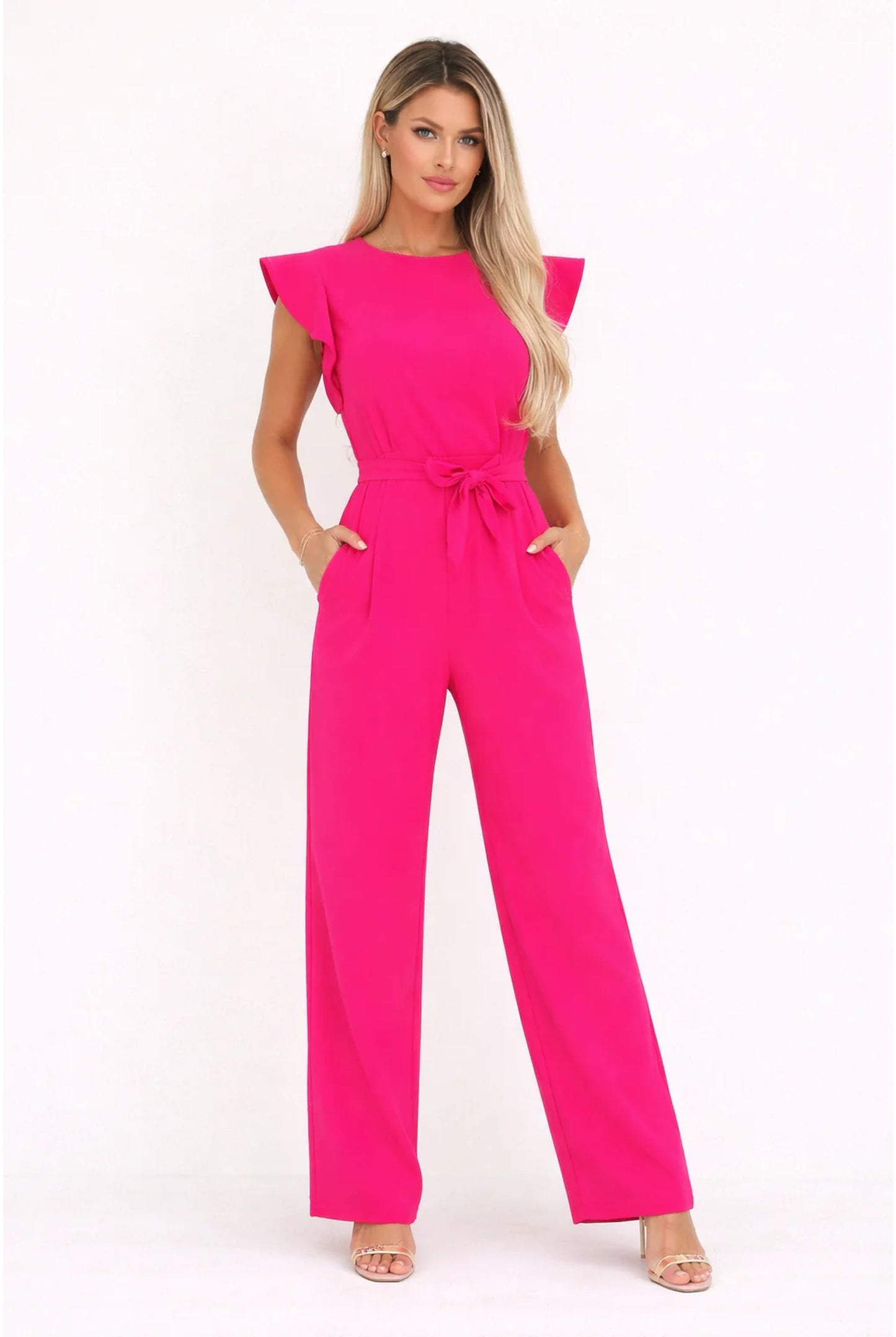 Élise Dames Jumpsuit | Ruffle Mouwen | Strikceintuur