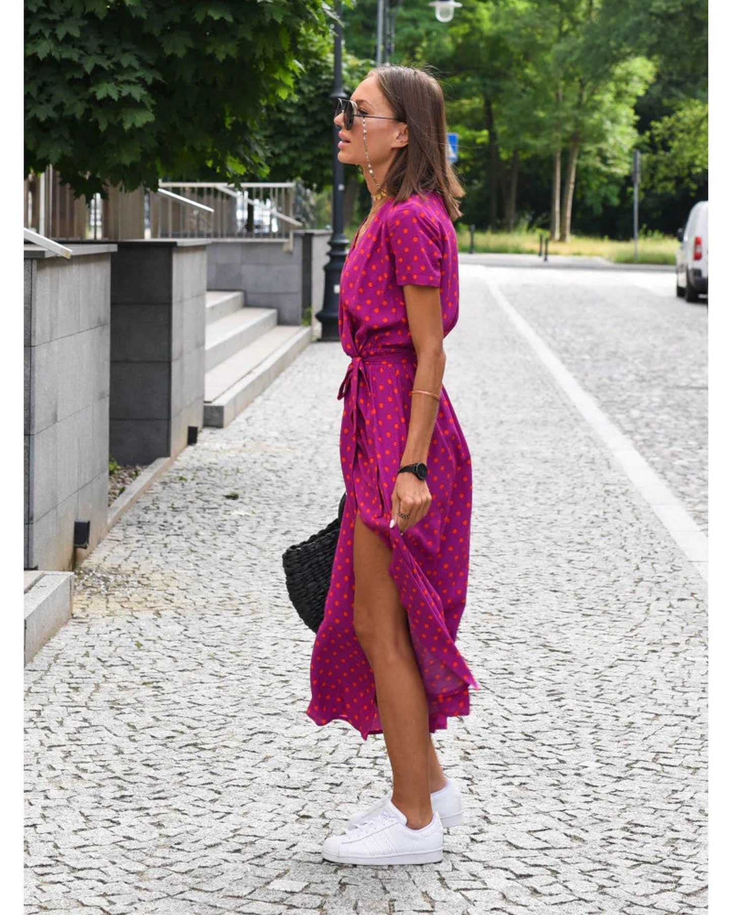 Jordane Dames Midi Jurk | V-Hals | Bloemenprint
