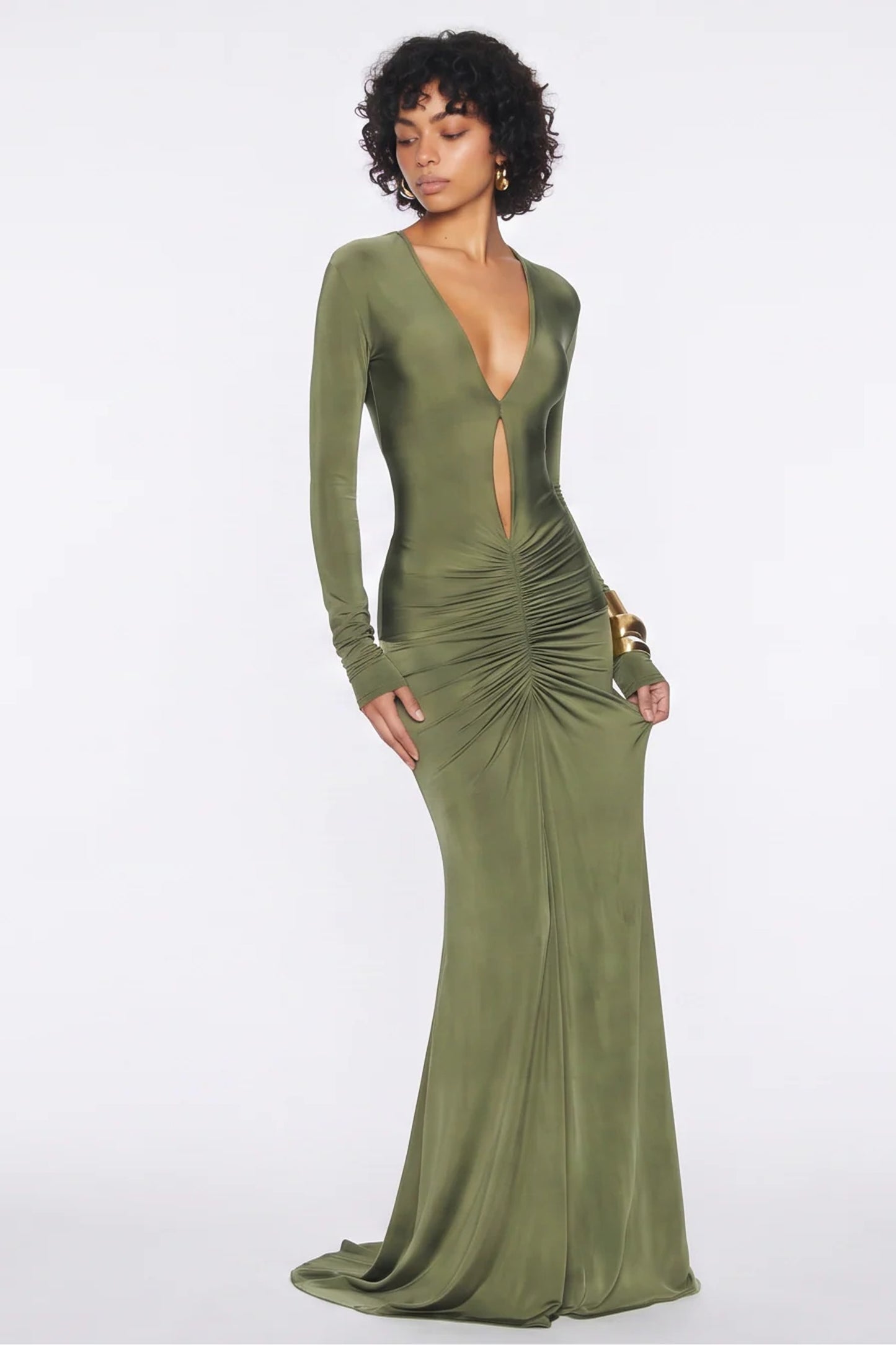 Women’s Maxi Dress | Deep V-Neck | Ruched Waist