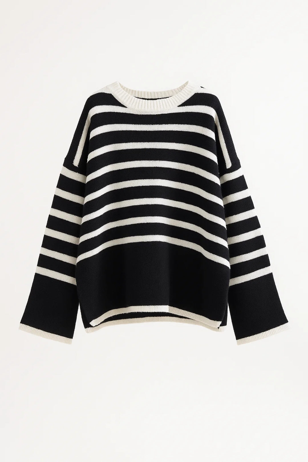 Signe Trui | Gestreepte Losvallende Trui met Ronde Hals 2