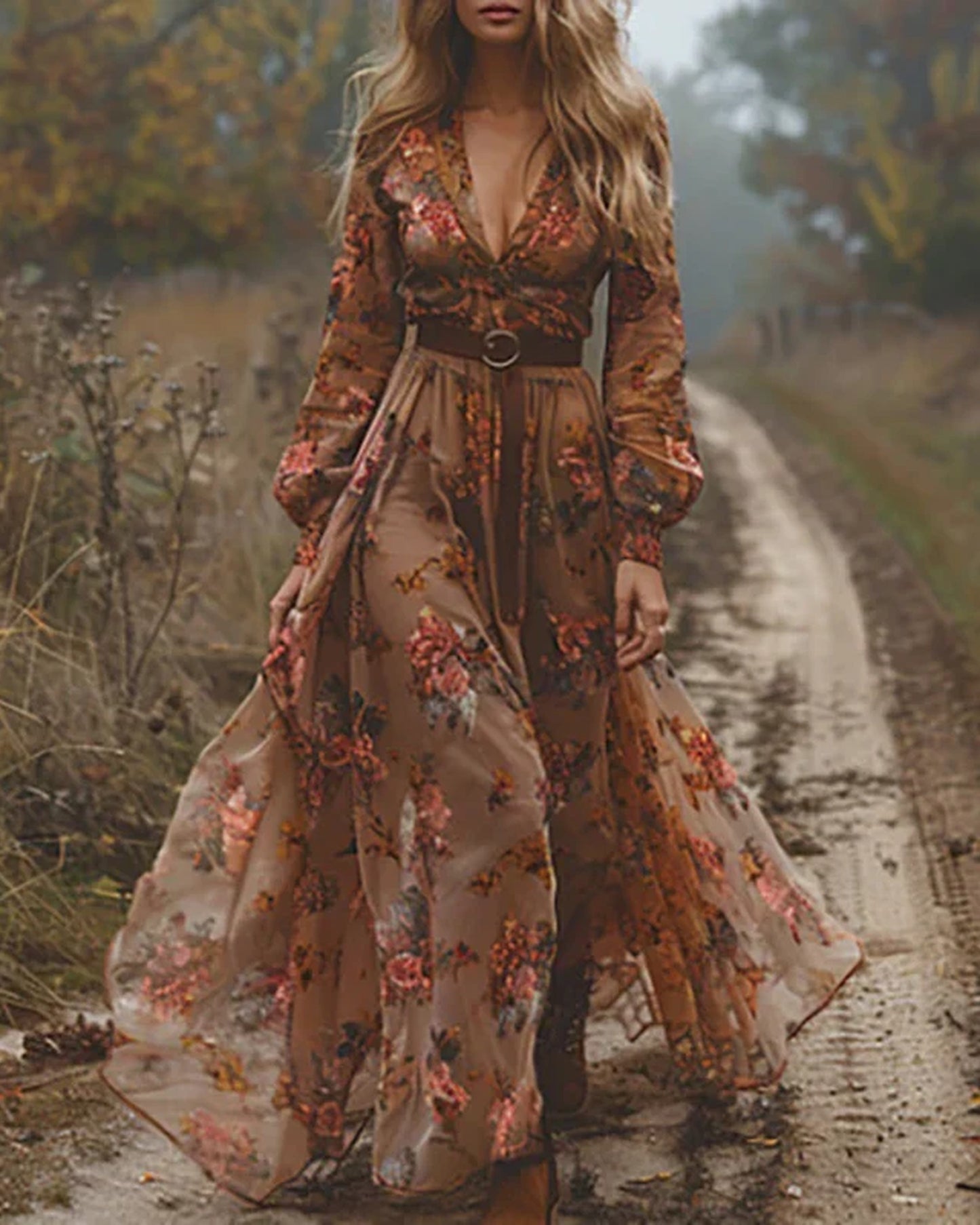 Marie Dames Maxi Dress | Embroidered Flowers | Sheer Sleeves