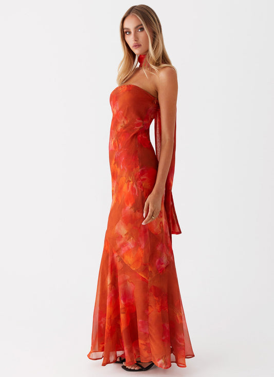Yente Amber Maxi-jurk | Romantische Bloemenprint met Verstelbare Bandjes 2