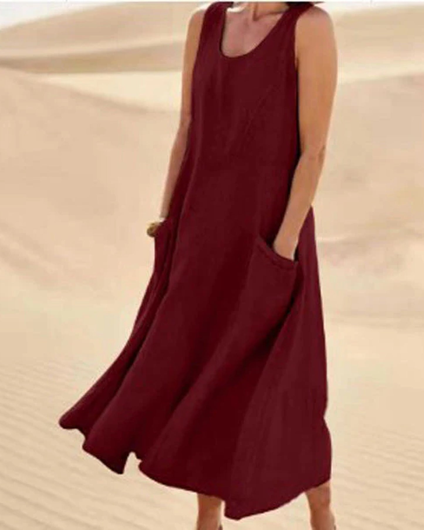 Amicie Dames Maxi Jurk | Mouwloos Model | Zakken Aan Zijkant