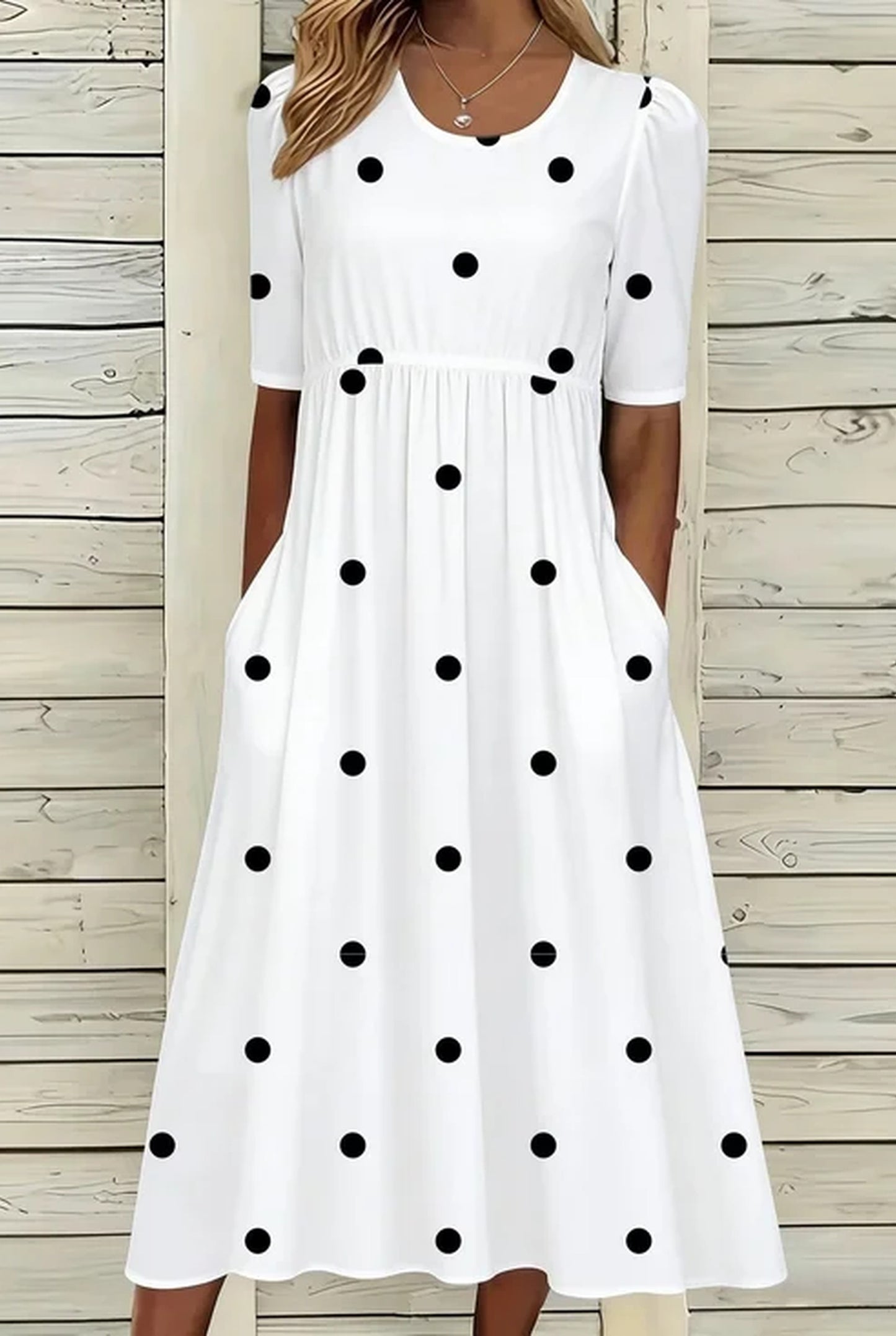 Honorée Dames Midi Jurk | Polkadot | Halve Mouwen