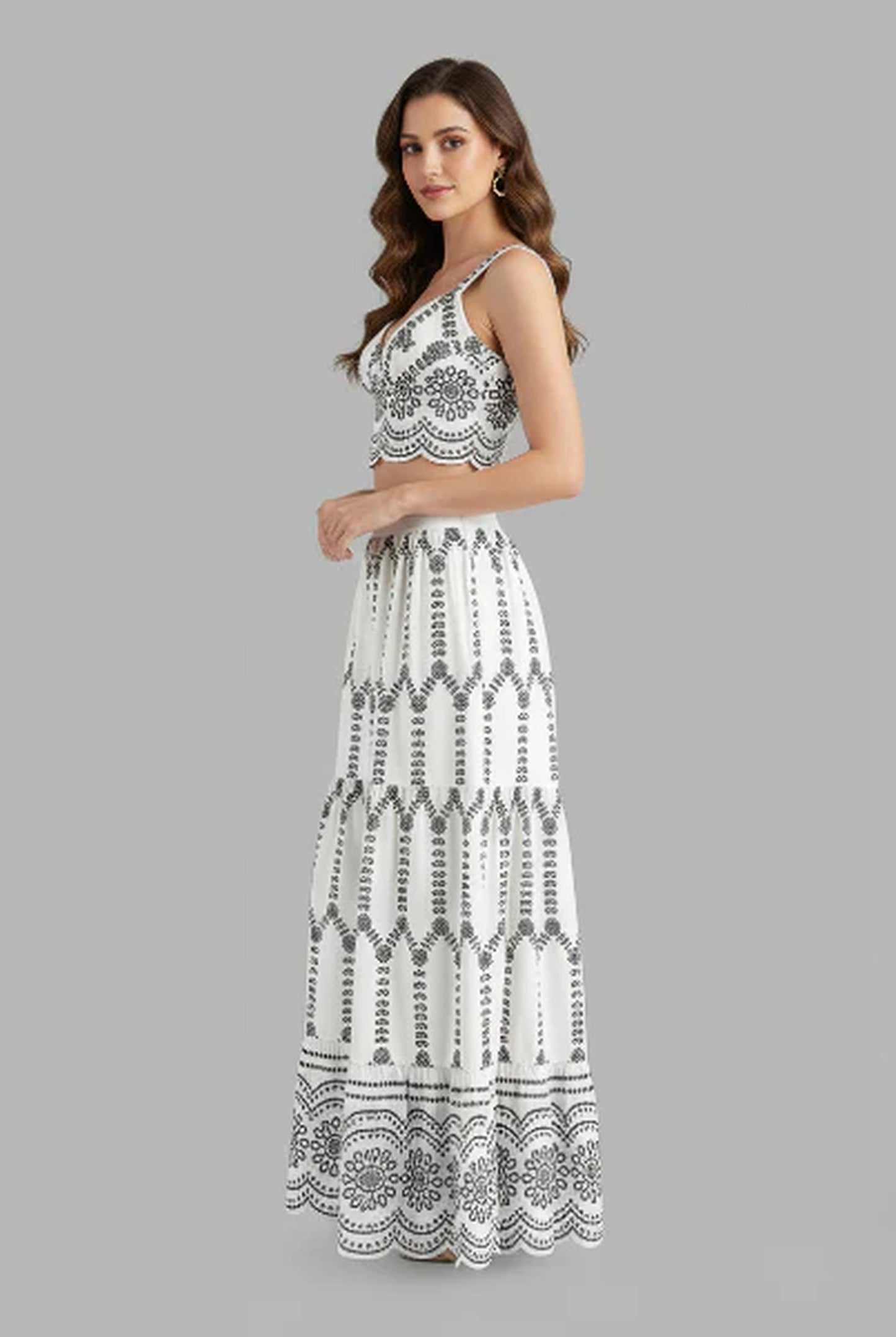 Women's Co-ord Set | Crop Top Bustier | Embroidered Shell Edge